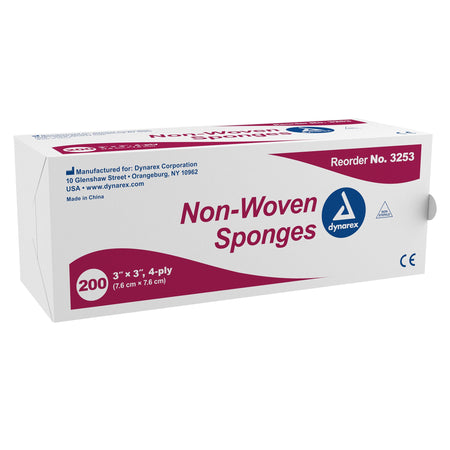 Dynarex 3253 Nonwoven Sponge, 3 x 3 Inch, 4-Ply