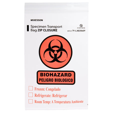 McKesson 79-LAB20609 Specimen Transport Bag with Document Pouch, Zip Closure, 6 x 9 Inch
