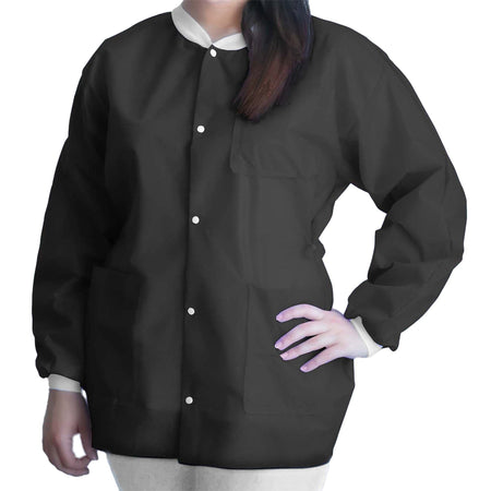 Dukal UGJ-6500-XXL Lab Jacket FitMe Black 2X-Large Hip Length 3-Layer SMS Disposable