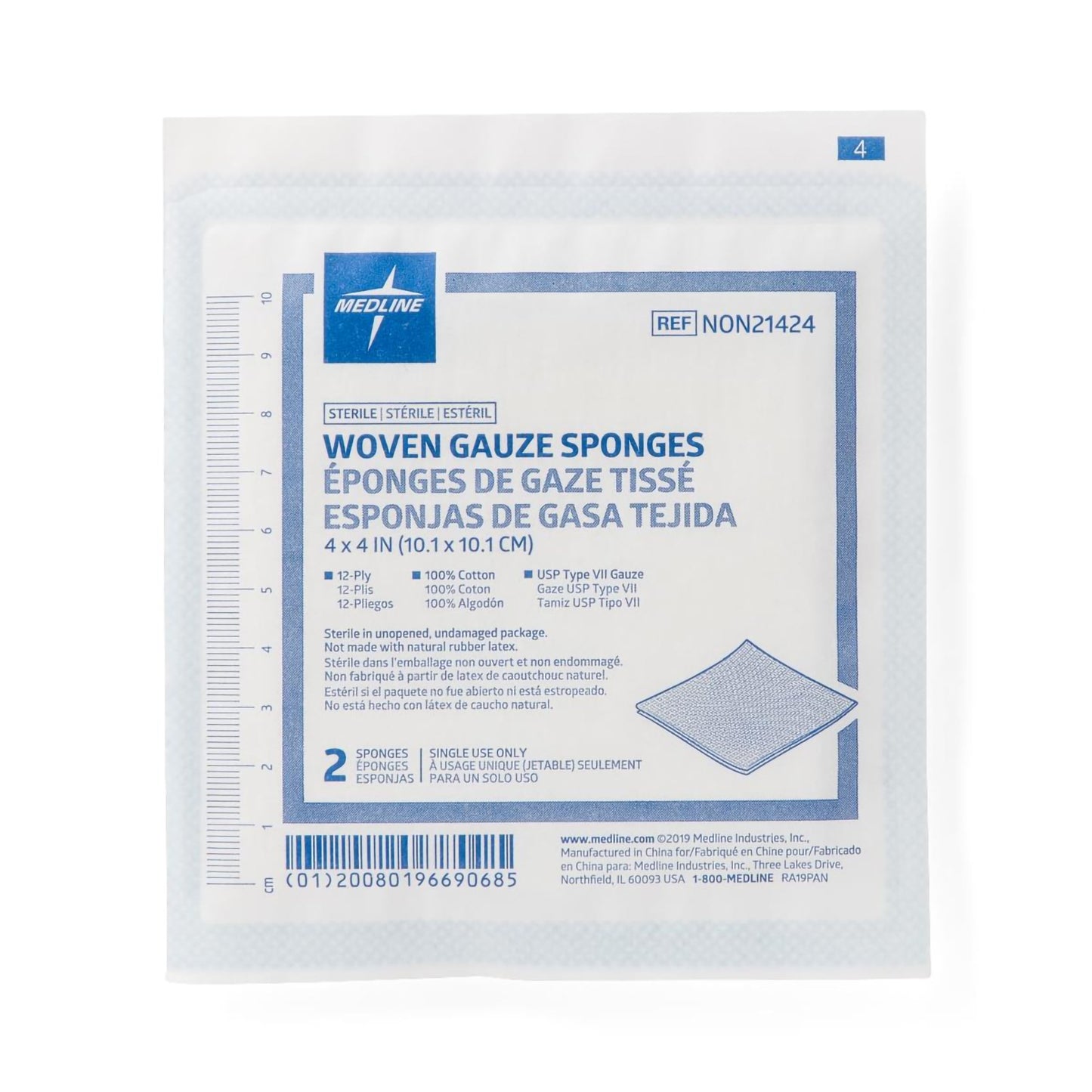 Sterile USP Type VII Gauze Sponge, 4 x 4 Inch, 12-Ply
