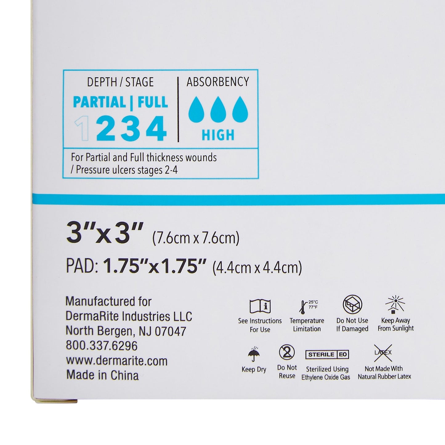Dermarite 43330 ComfortFoam™ Border Foam Wound Dressing w/ Soft Silicone Adhesive, 7.6 x 7.6 cm