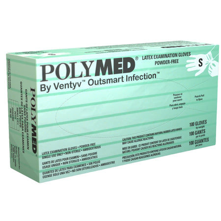 Ventyv PM102 Polymed Latex Exam Glove, Small, Ivory