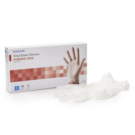 McKesson 14-168 Confiderm Vinyl Exam Glove, Large, Clear