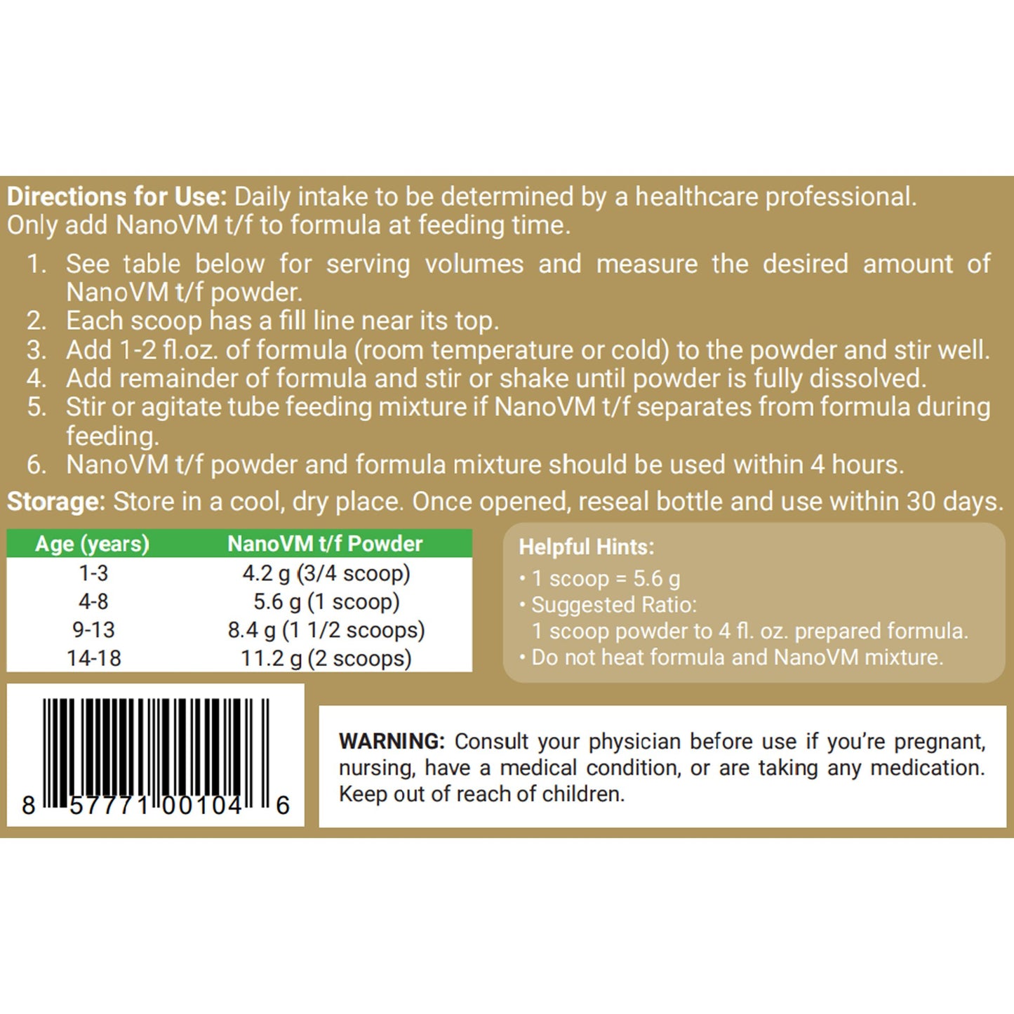 NanoVM® t/f Powder Pediatric Tube Feeding Formula, 275-gram jar