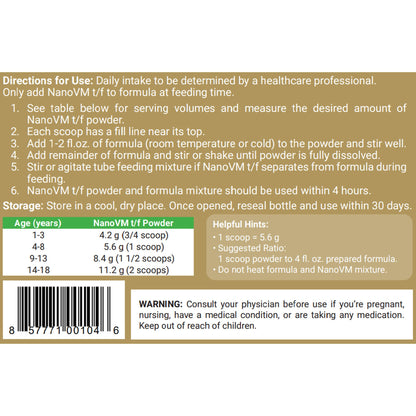 NanoVM® t/f Powder Pediatric Tube Feeding Formula, 275-gram jar