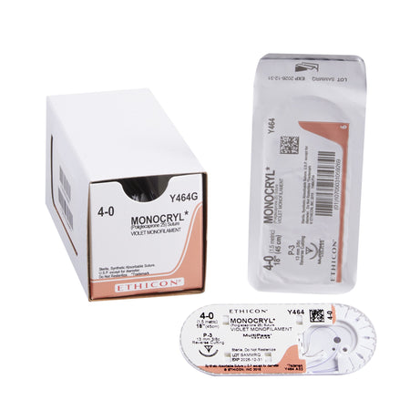Ethicon Y464G Monocryl Poliglecaprone, Size 4-0, P-3 Precision Reverse Cutting Needle, Monofilament
