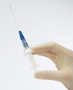 Close up of the flexible balloon catheter tip on a clinical Katz Extractor ear and nose foreign object removal device.