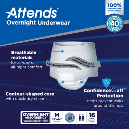 Attends® Overnight Underwear with Extended Wear Protection, Medium