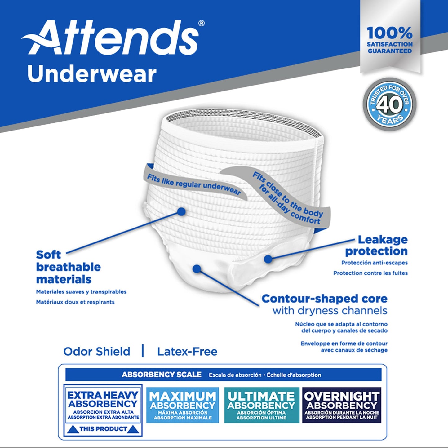 Attends® Care Adult Absorbent Underwear, Heavy Absorbency, X-Large, White