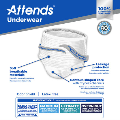 Attends® Care Adult Absorbent Underwear, Heavy Absorbency, X-Large, White