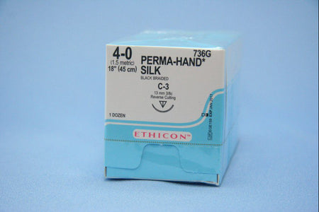 Ethicon 736G Perma-Hand Silk Nonabsorbable Suture with Needle, Reverse Cutting Braided