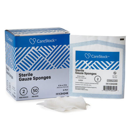 CareStock CS4248 Sterile Gauze Sponge, 4 x 4 Inch, 8-Ply