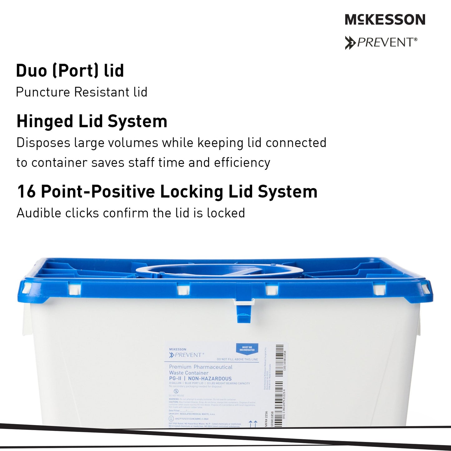 McKesson Prevent® Pharmaceutical Waste Container, 8 Gal., 13.5 x 17.3 x 13 inch