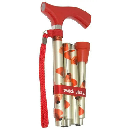 Switch Sticks® Folding Cane, Poppies Print, 32 to 37 Inch Height