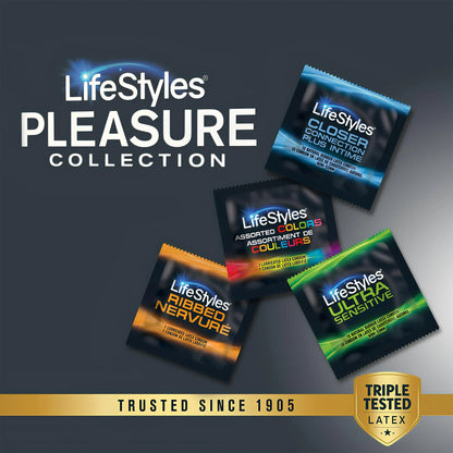 Condom Variety Pack Lifestyles® Pleasure Collection Lubricated One Size Fits Most 36 Per Box
