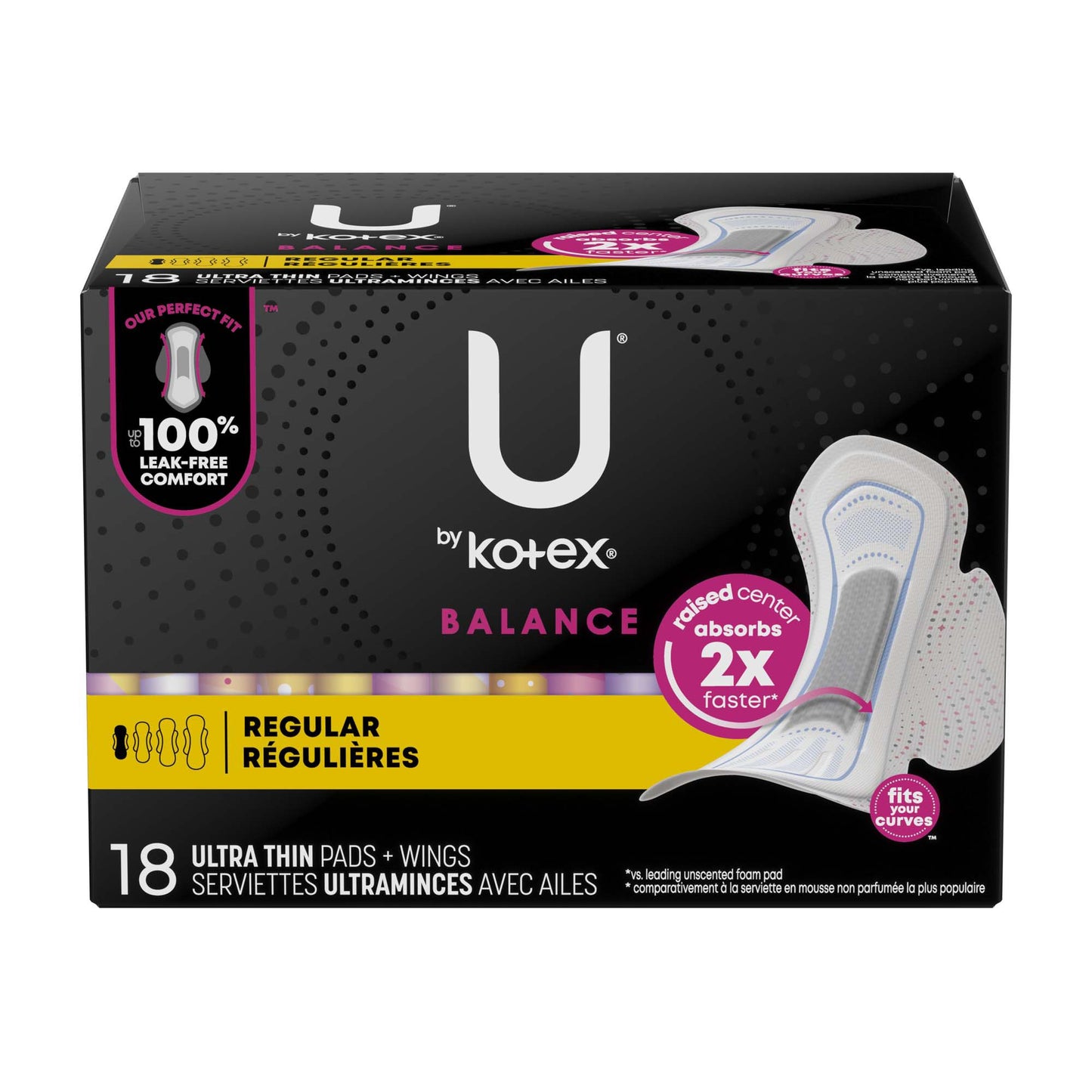 U by Kotex® Balance Ultra Thin Charcoal Pads with Wings, Regular