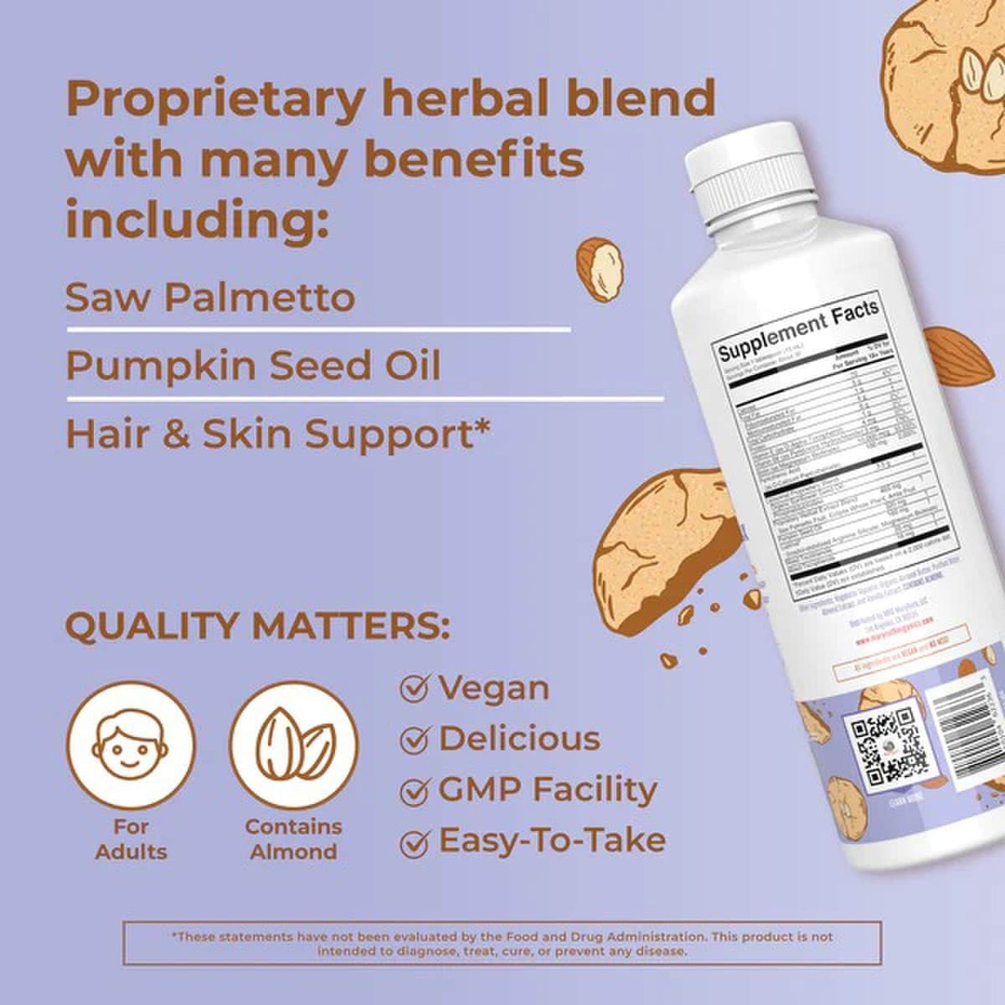 Dietary Supplement Mary Ruth's® Hair Growth Max Liposomal Vitamin E / B6 / Biotin 4 mg / 3 mg / 10,000 mcg Strength Liquid 15.22 oz. Almond Cookie Flavor