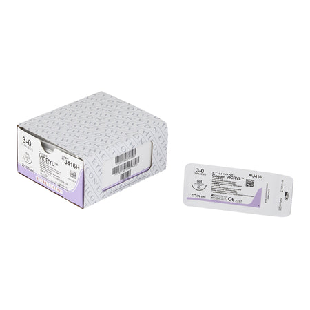 Ethicon J416H Coated Vicryl Polyglactin 910 Absorbable Suture with Needle, Taper Point Braided