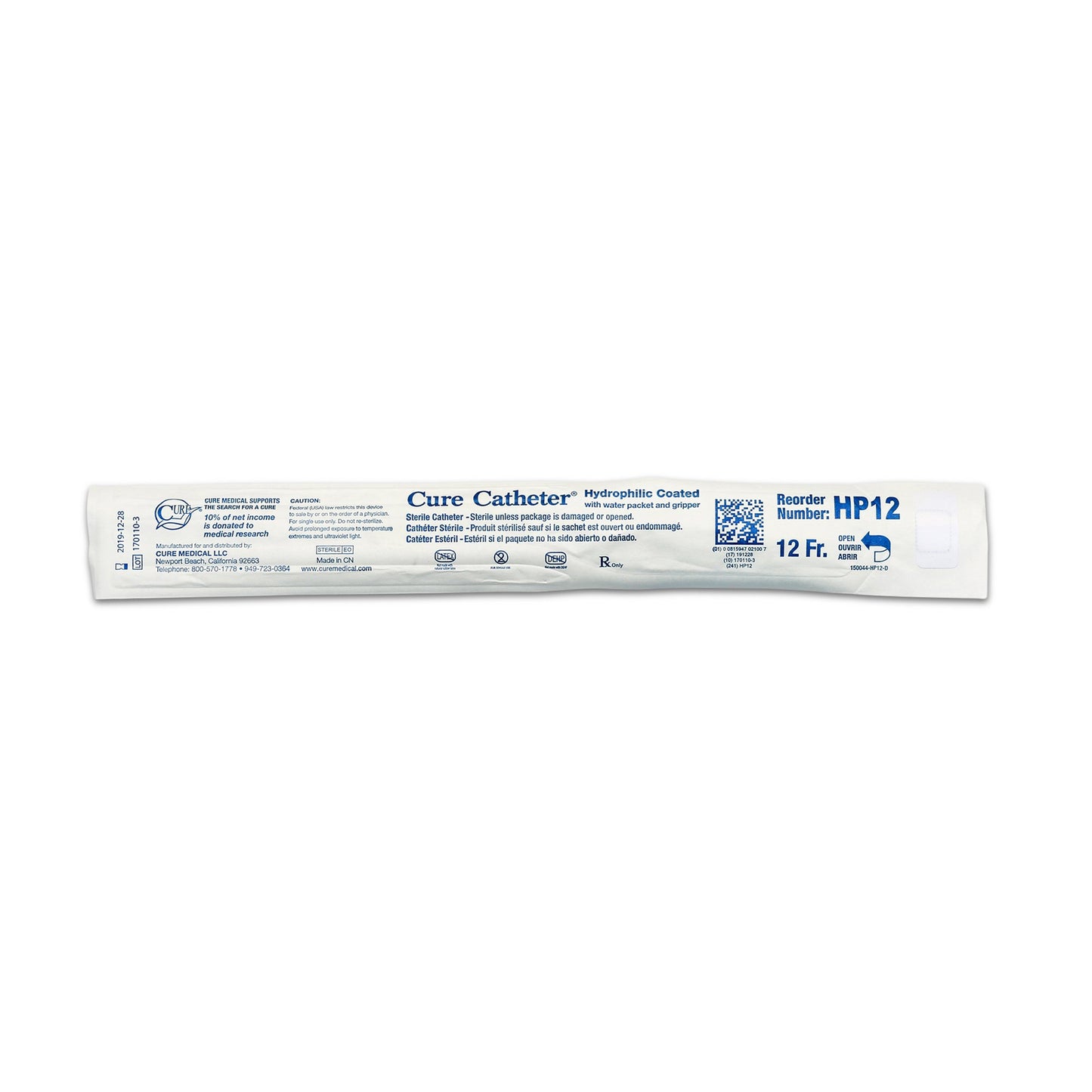Cure Catheter™ Urethral Catheter, 12 Fr., Unisex, Straight
