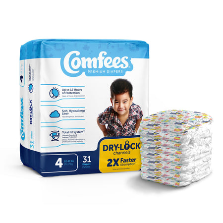 Attends 41540 Comfees Premium Baby Diapers, Tab Closure, Kid Design, Size 4