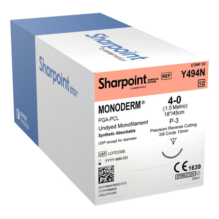 Surgical Specialties Y494N Monoderm Polyglycolic Acid / PCL Absorbable Suture with Needle