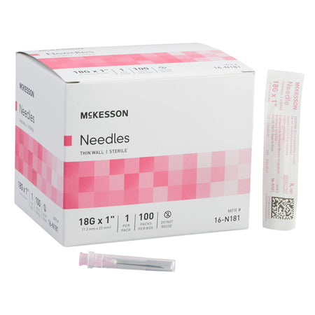 McKesson 16-N181 Hypodermic Needle, 18 Gauge, 1 Inch