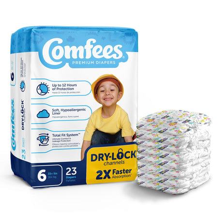 Attends CMF-6 Comfees Premium Baby Diapers, Tab Closure, Kid Design, Size 6
