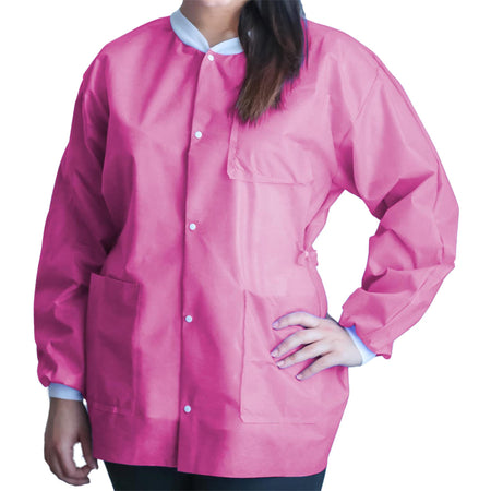 Dukal UGJ-6509-M Lab Jacket FitMe Raspberry Pink Medium Hip Length 3-Layer SMS Disposable