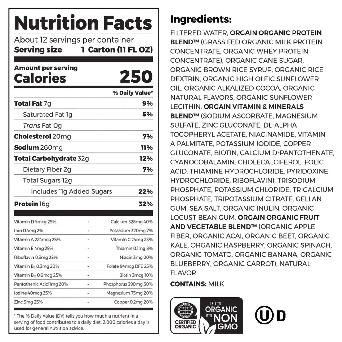 Orgain® Organic Nutrition™ Chocolate Nutritional Shake, 11-ounce carton