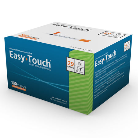 MHC Medical 1156901 EasyTouch Standard Insulin Syringe with Needle, 1/2 Inch, 1 mL
