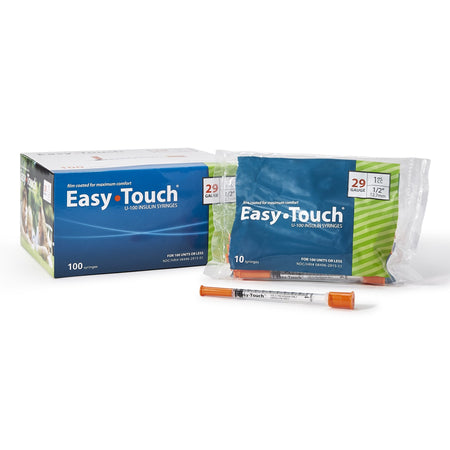 MHC Medical 829155 EasyTouch Standard Insulin 1cc Syringe with Needle, 29 Gauge