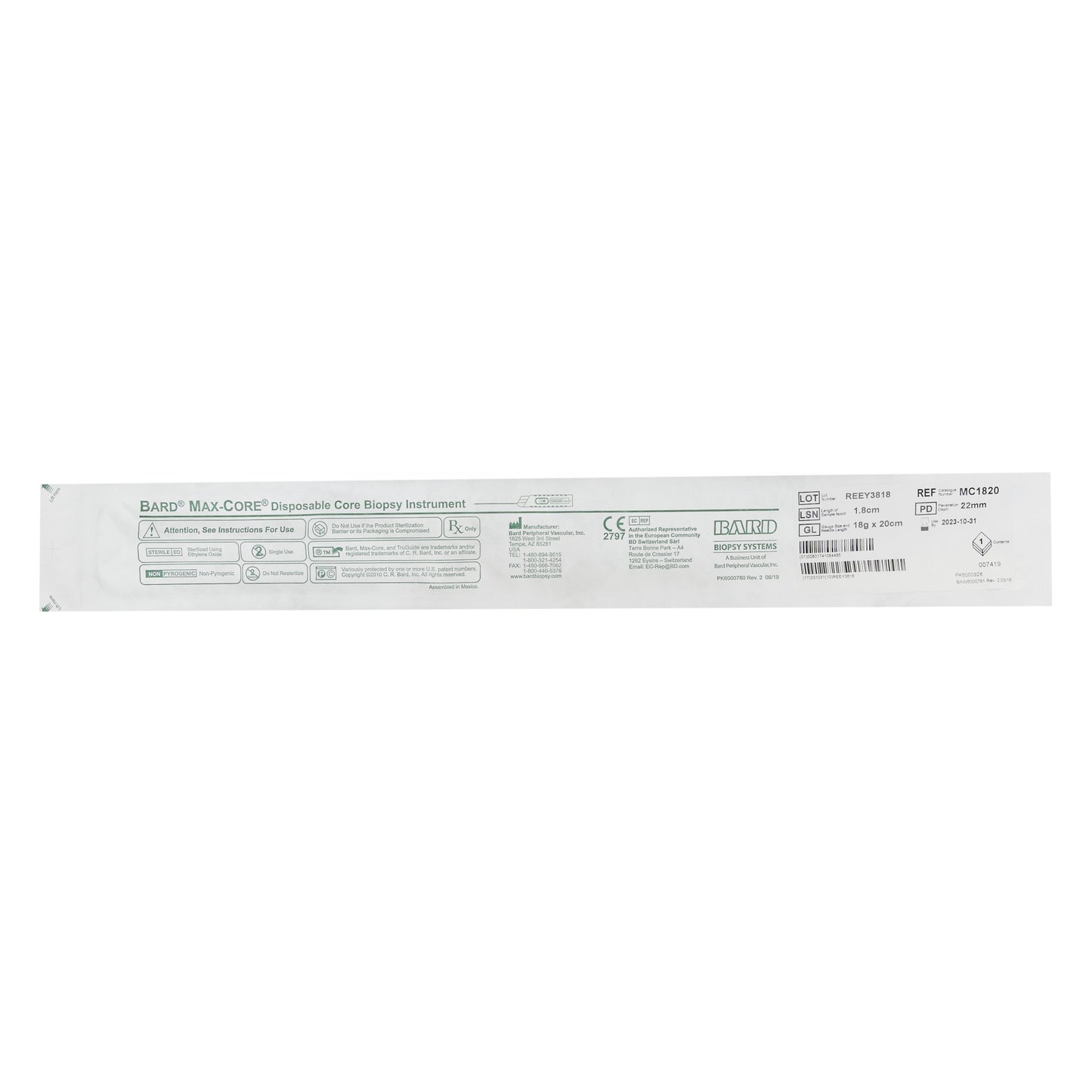 Max Core® Disposable Core Biopsy Instrument, 18 Gauge