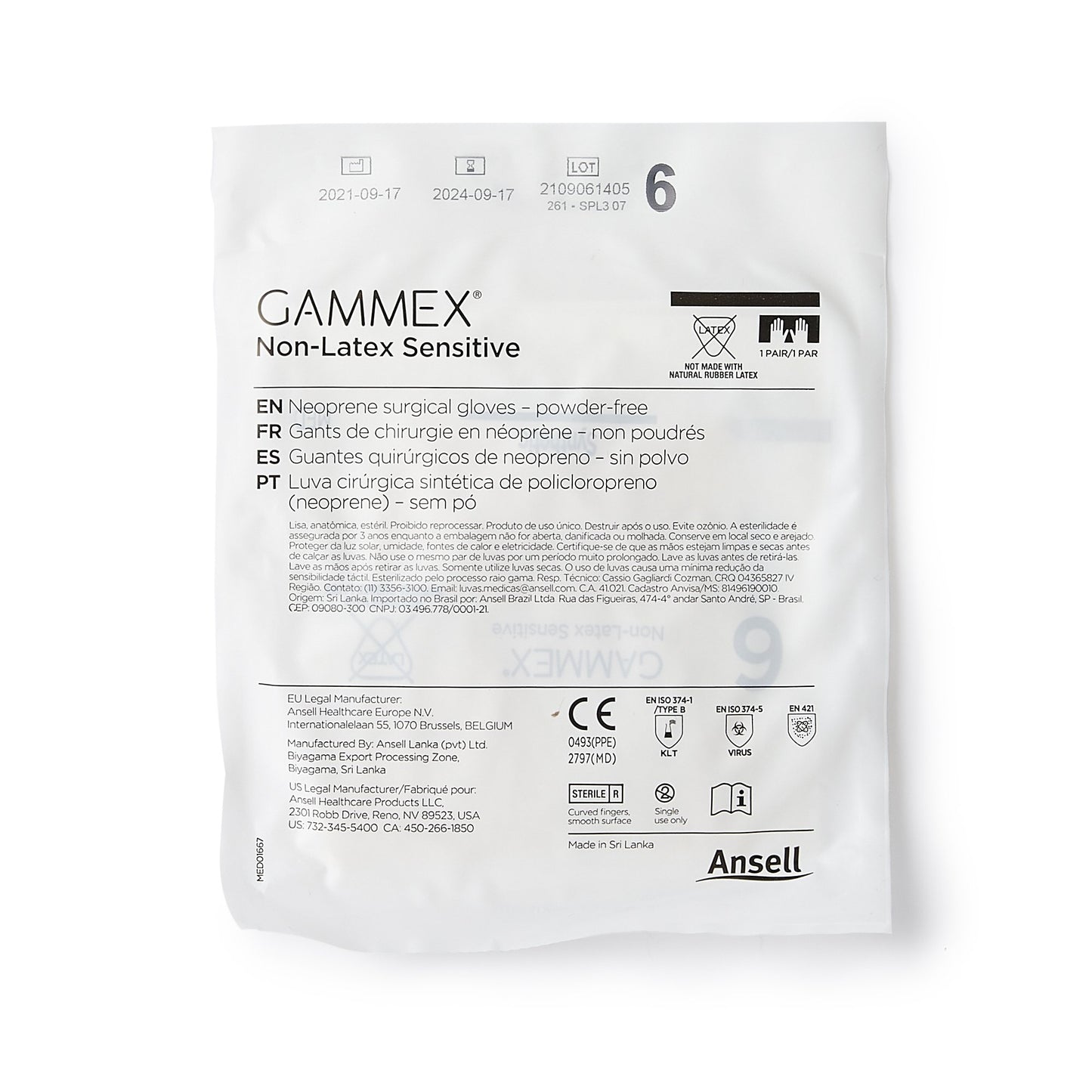 Gammex® Non-Latex Sensitive Polychloroprene Surgical Glove, Size 6, Cream