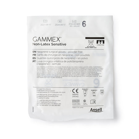 Ansell 20277260 Gammex Non-Latex Sensitive Polychloroprene Surgical Glove, Size 6, Cream