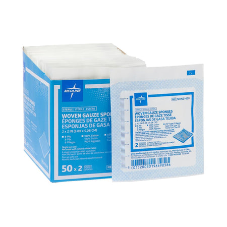 Medline NON21420 Sterile USP Type VII Gauze Sponge, 2 x 2 Inch, 8-Ply