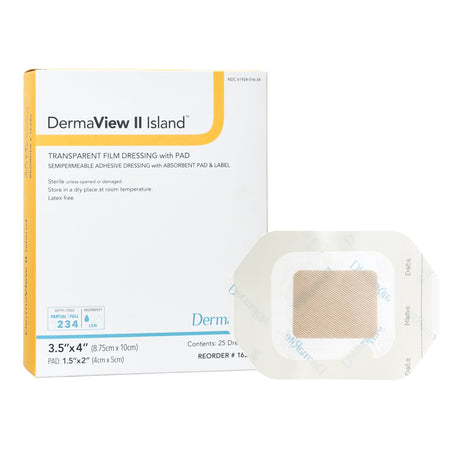DermaRite 16340 DermaView II Island Transparent Film Dressing with Pad, 3½ x 4 Inch