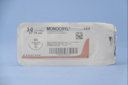 Ethicon Y416H Monocryl Poliglecaprone Absorbable Suture with Needle, Taper Point Monofilament