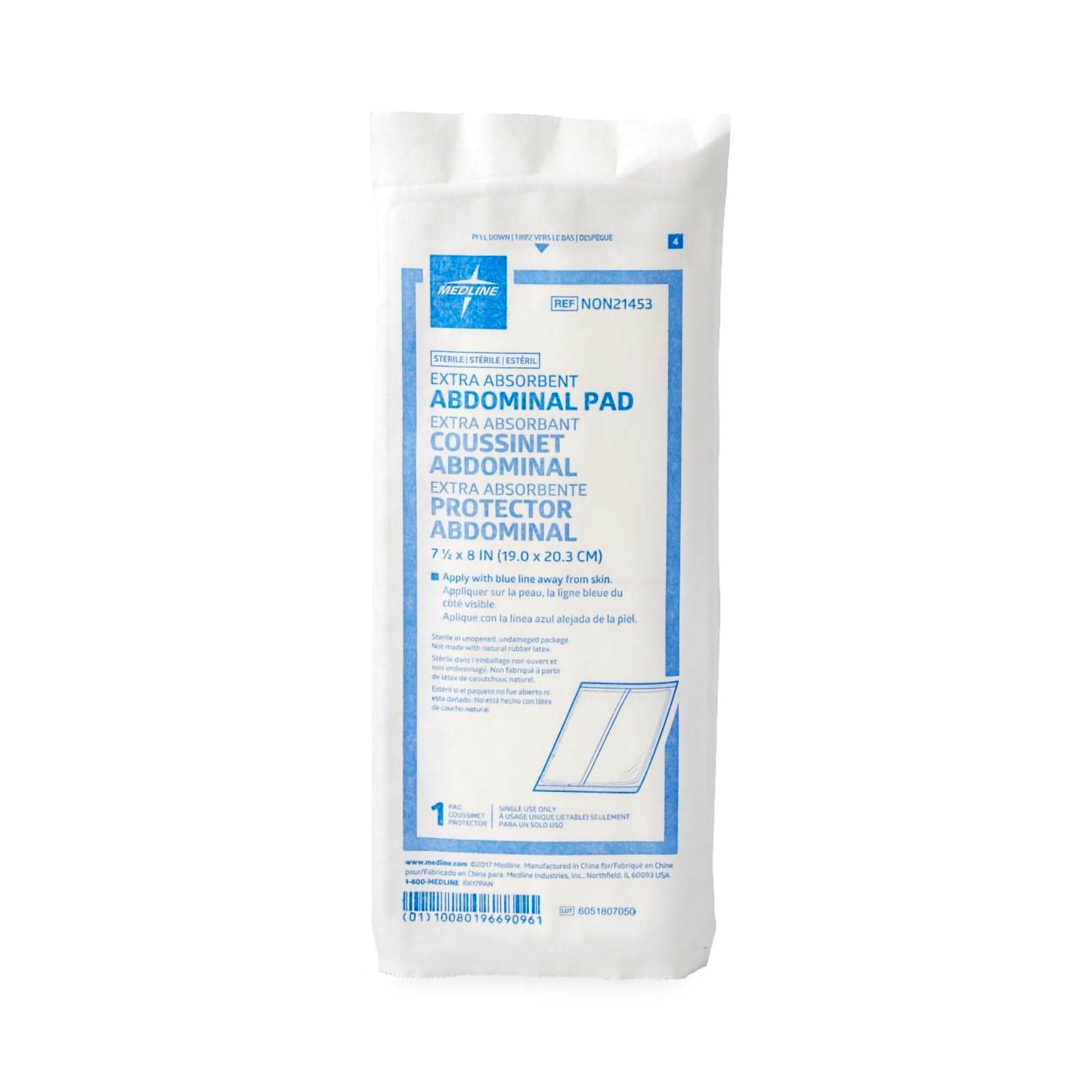 Medline Sterile Abdominal Pad, 7-1/2 x 8 Inch
