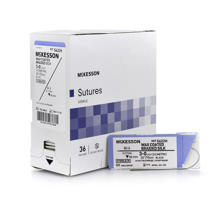 McKesson S622H Silk Nonabsorbable Suture with Needle, SC-2 Conventional Cutting Braided