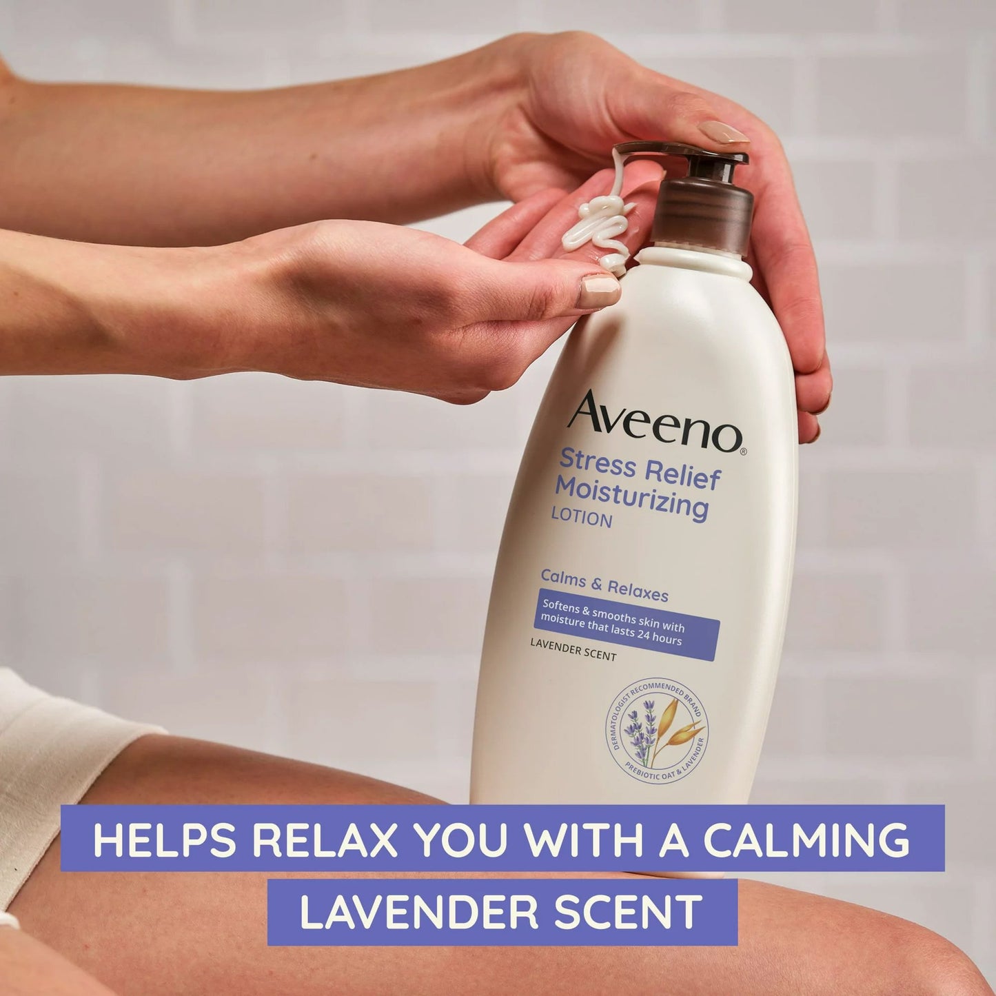 Hand and Body Moisturizer Aveeno® Stress Relief 12 oz. Pump Bottle Lavender Scent Lotion