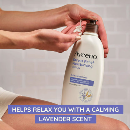 Hand and Body Moisturizer Aveeno® Stress Relief 12 oz. Pump Bottle Lavender Scent Lotion