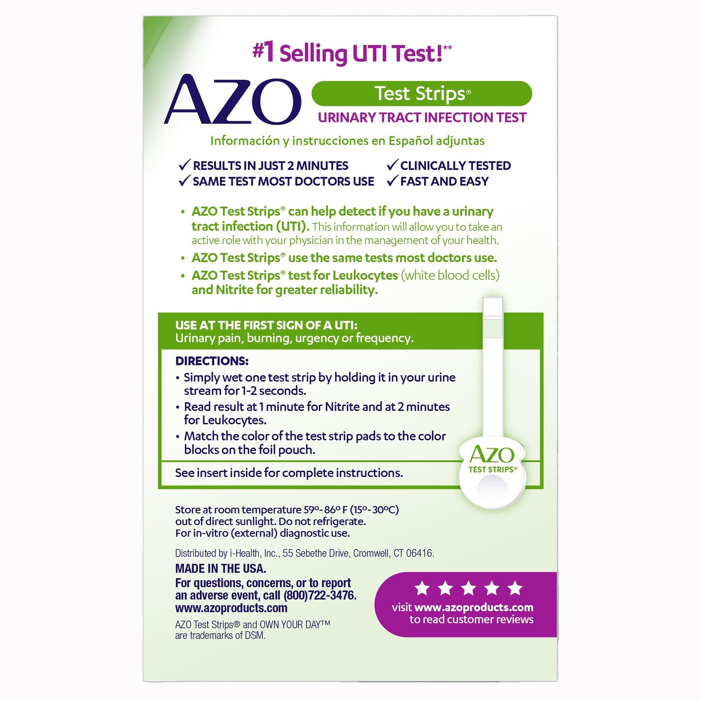 Urinalysis Test Kit AZO Test Strips® Urinary Tract Infection Detection 3 Tests per Kit (24 Kits per Case)