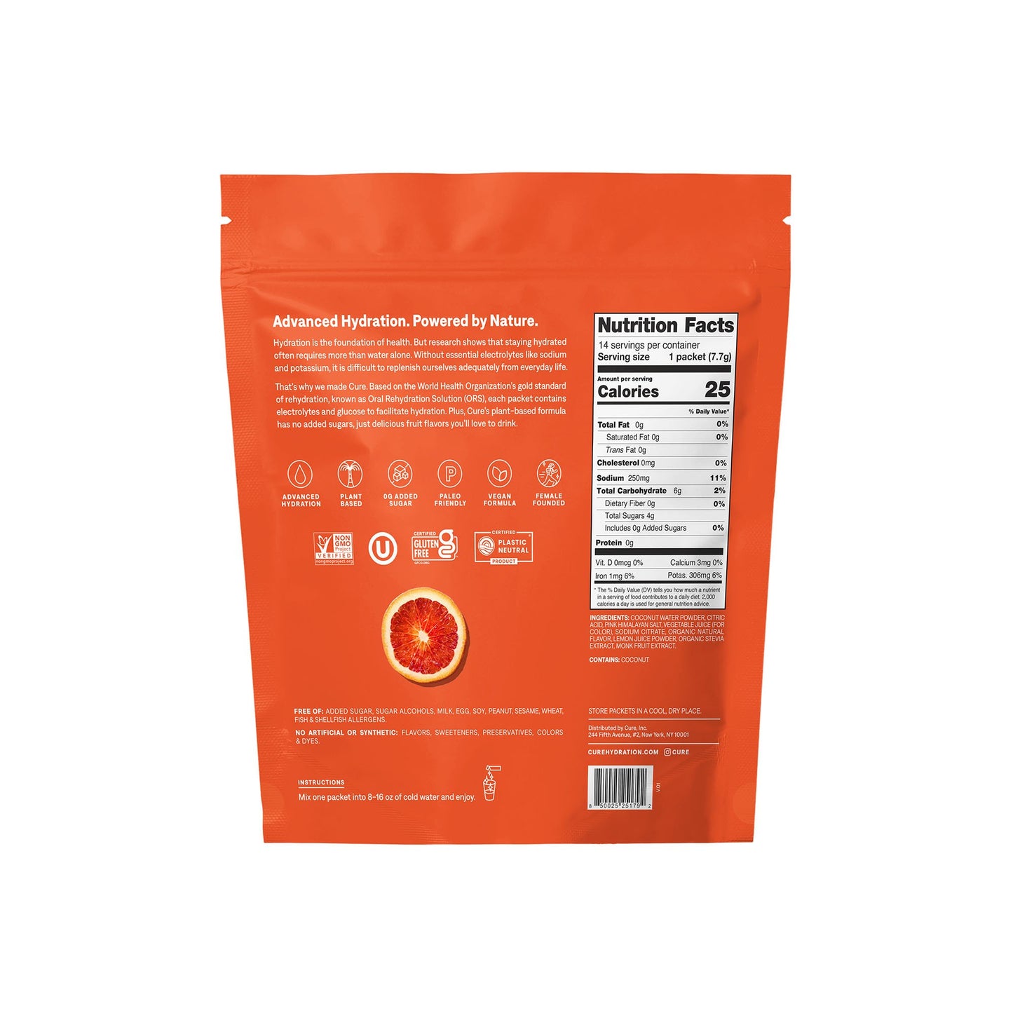 Cure Electrolyte Drink Mix, Blood Orange, 7.7-gram Packets