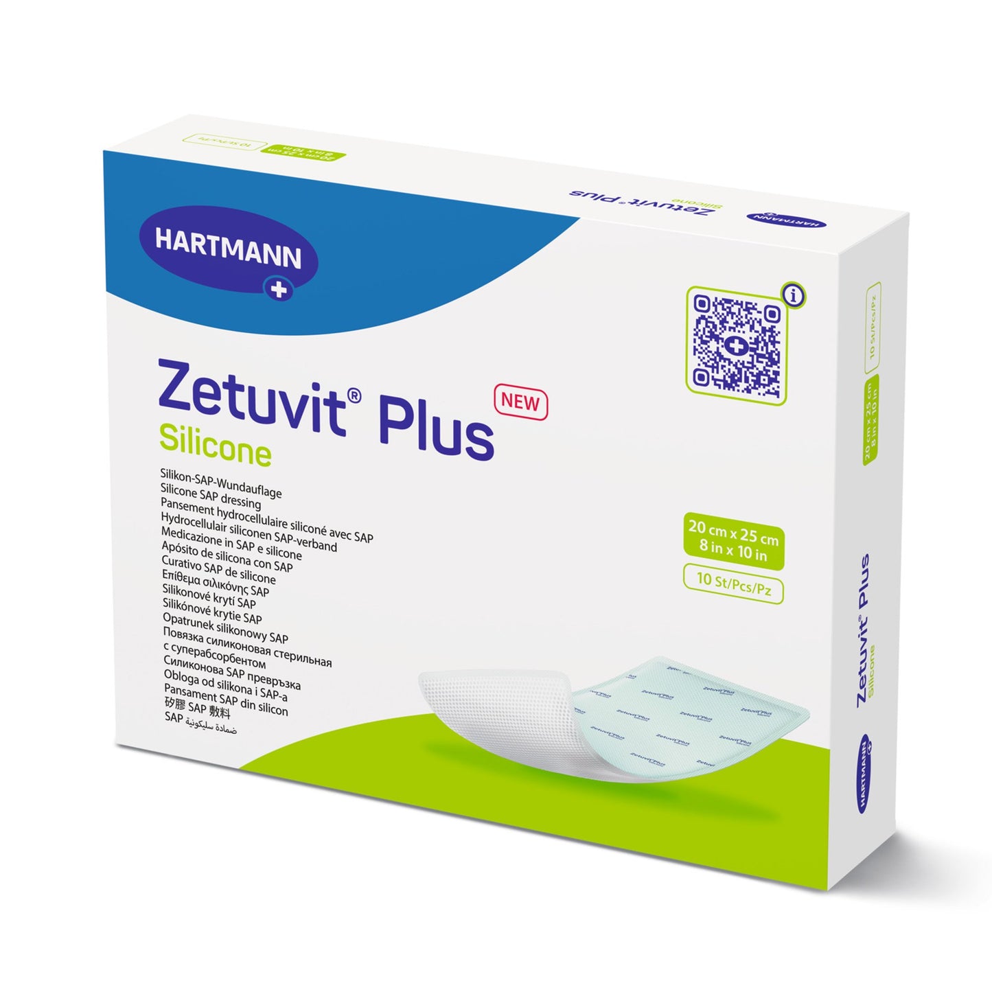 Zetuvit® Plus Silicone Super Absorbent Dressing, 8 x 10 Inch