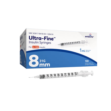 embecta 328418 Ultra-Fine Insulin 1 mL Syringe with Needle, 31 Gauge