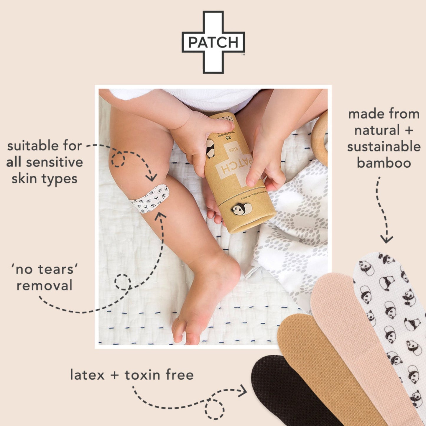 Patch™ Kids (Panda Design) Adhesive Strip with Coconut Oil, 3/4 x 3 Inch