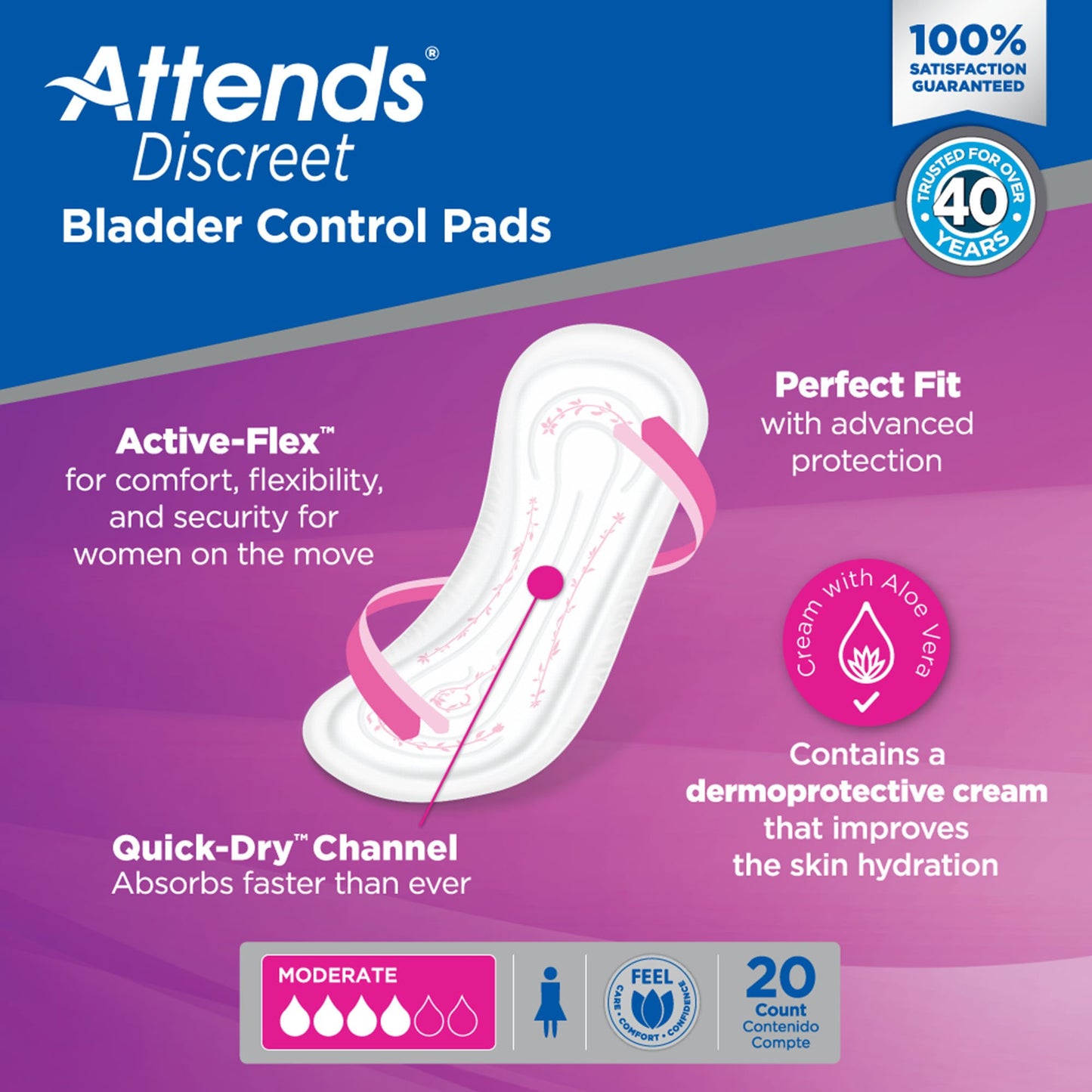 Attends® Discreet Women's Moderate Bladder Control Pad, 10½-Inch Length