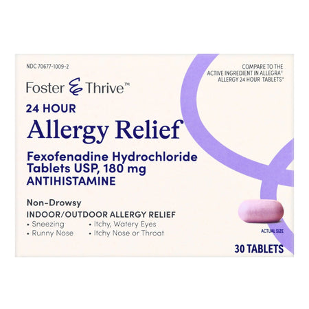 McKesson 70677100902 Foster & Thrive 24 Hour Allergy Relief Fexofenadine HCl USP 180 mg Tablets