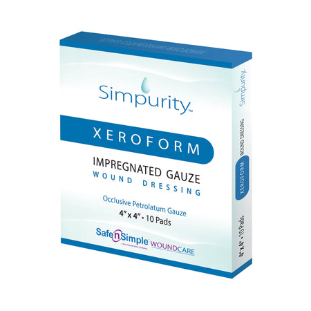 Safe N Simple SNS58844 Simpurity Xeroform Petrolatum Impregnated Dressing, 4 x 4 Inch