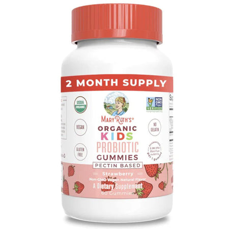 MRO MaryRuth LLC SG-060-RE-01 Mary Ruth's Organic Kids Probiotic Gummies, Strawberry Flavor